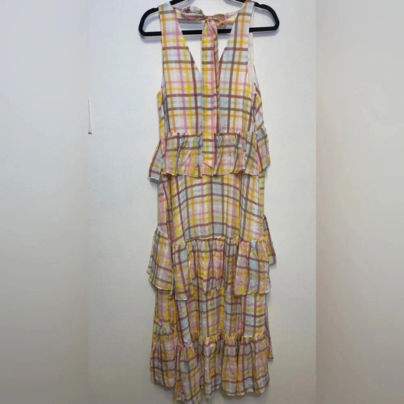 NWT Cinq a Sept Astor Plaid Gingham Midi Dress - Spring Summer Ruffled Tiered - Picture 8 of 8